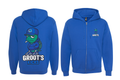 Zip up royal blue hoodie with Groot's Kicks Turtle by G.Groot